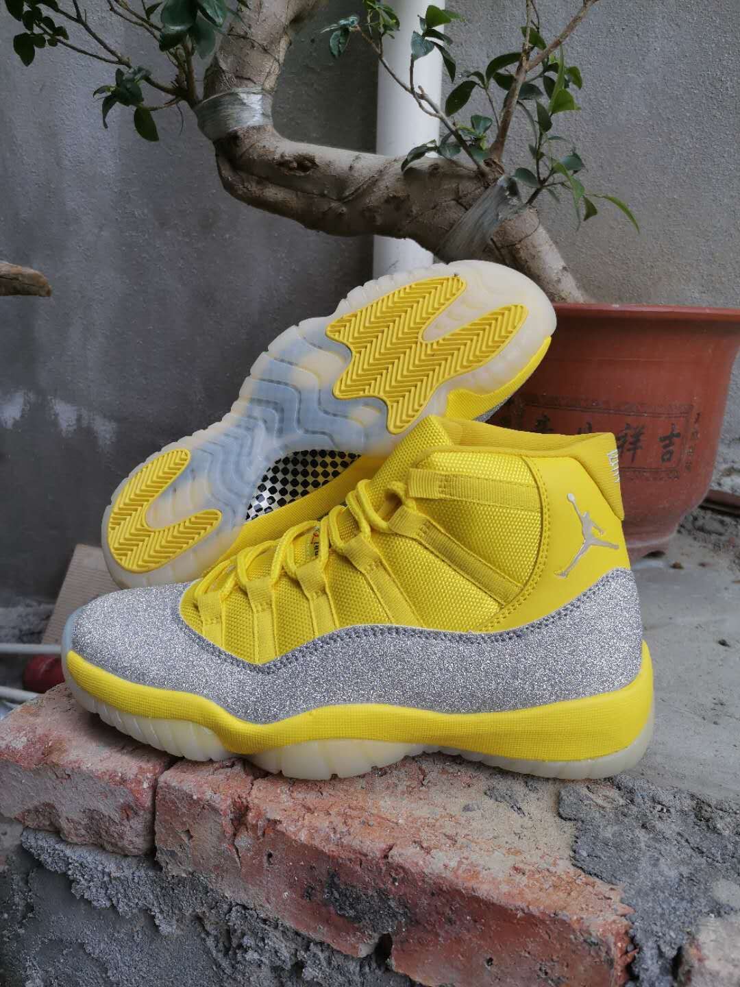 New Air Jordan 11 Gypsophila Yellow Grey Shoes